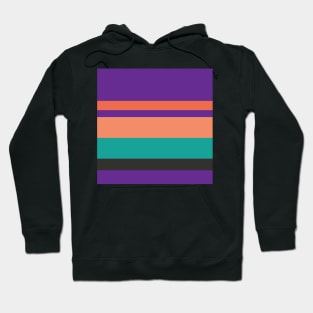 A solitary confection of Orange Pink, Faded Orange, Christmas Purple, Blue/Green and Dark Grey stripes. Hoodie